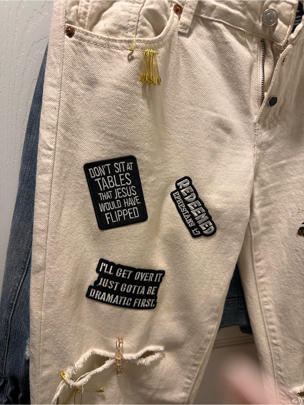 Ivory Patch-Embellished Jeans with Statement Patches